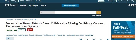 Decentralized Neural Network Based Collaborative 
              Filtering For Privacy Concern Recommendation Systems